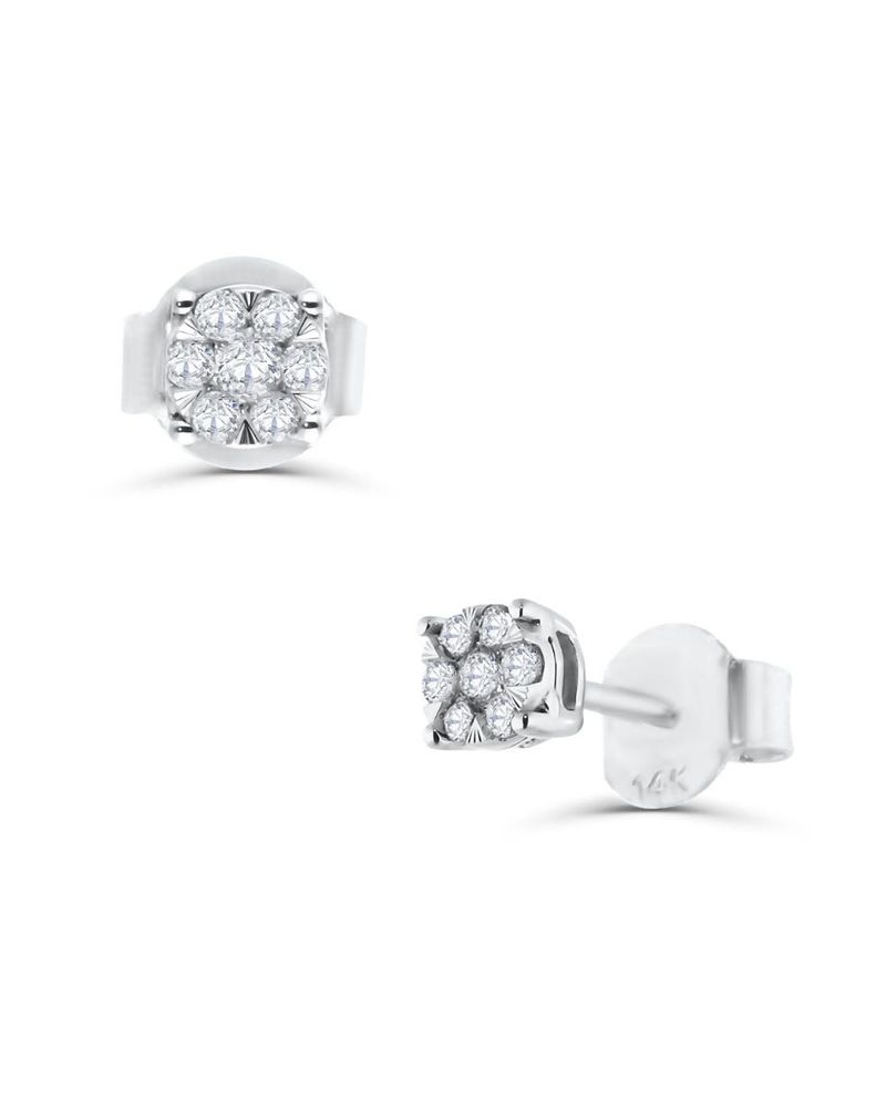 Broqueles De Oro Blanco 14K Con 13Pts De Diamante