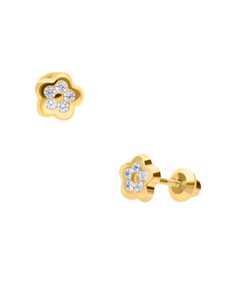 Broqueles de Oro Amarillo de 14K con Zirconia