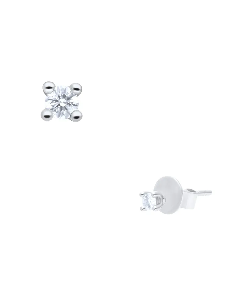 Broqueles de Oro Blanco 14K Con10 Pts de Diamante