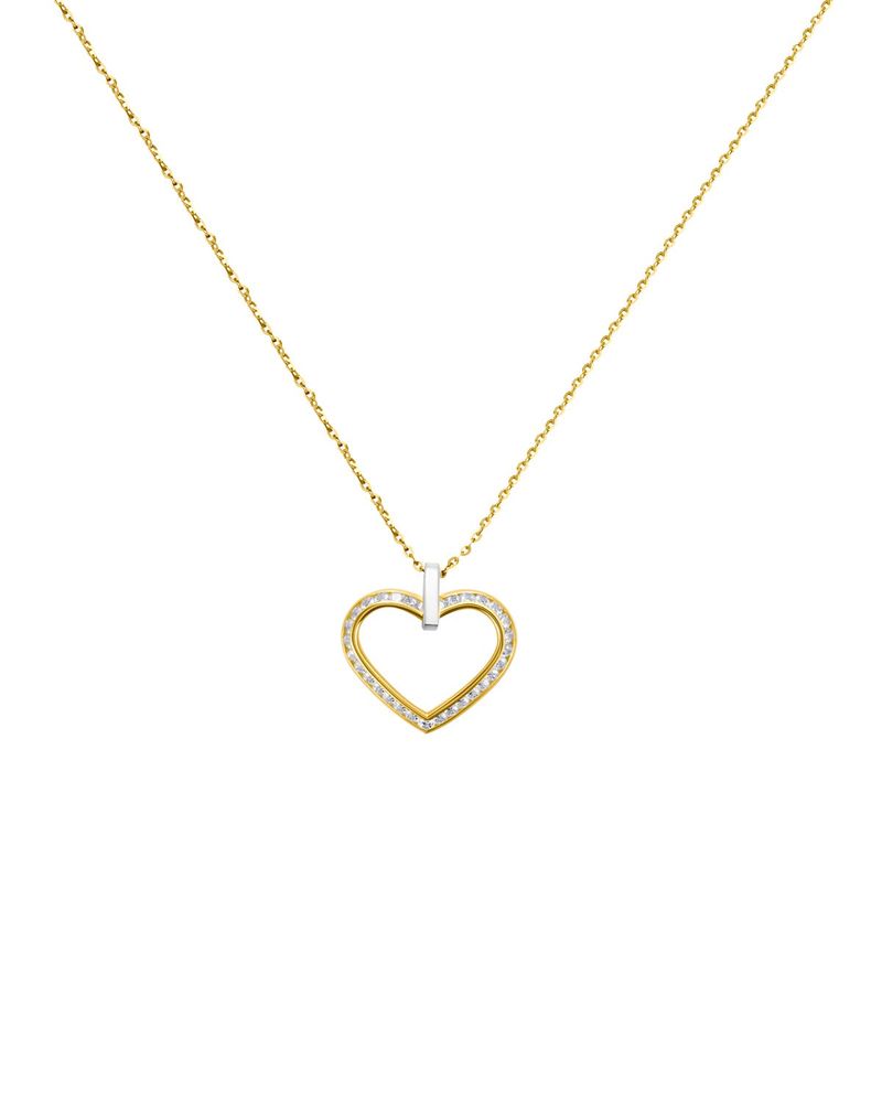 Dije de Corazon con Zirconias de Oro Blanco y Amarillo con Cadena