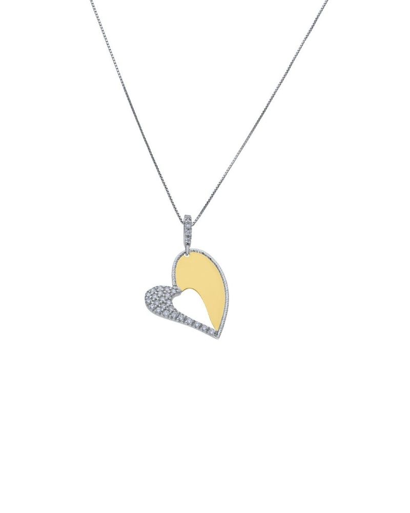 Dije Corazon Con Cadena Bicolor 14k C/Zirconia