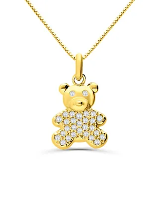 Dije De Oso De Oro Amarillo 14K Con Cadena Y Zirconias