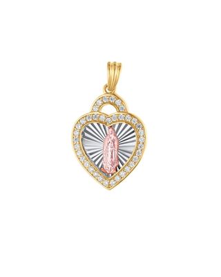 Medalla De La Virgen De Guadalupe Oro Florentino 14K Sin Cadena Con Zirconia