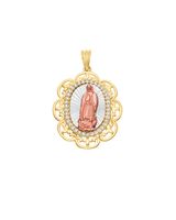 Medalla De La Virgen De Guadalupe Oro Florentino 14K Con Zirconia Sin Cadena