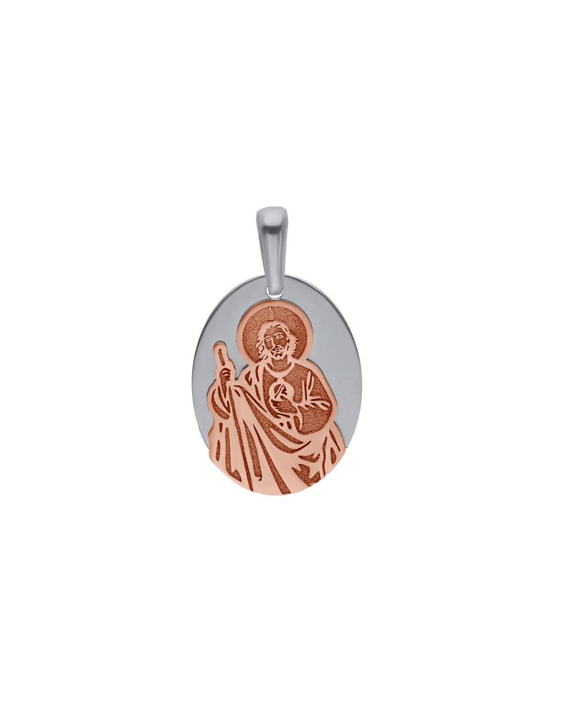 Medalla de Judas Tadeo Oro Rosa y Placa Oro Blanco 14K