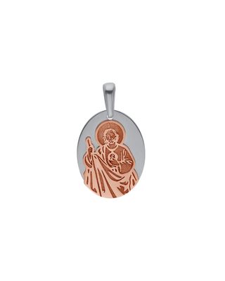 Medalla de Judas Tadeo Oro Rosa y Placa Oro Blanco 14K