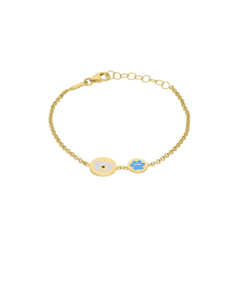 Pulsera de Oro Amarillo 14K con Esmalte Azul (12 A 14 Cm)