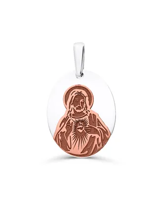 Medalla De Sagrado Corazón Oro Rosa Y Placa Oro Blanco 14K