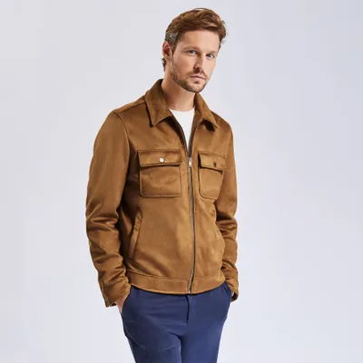 Blouson aspect velours col chemise