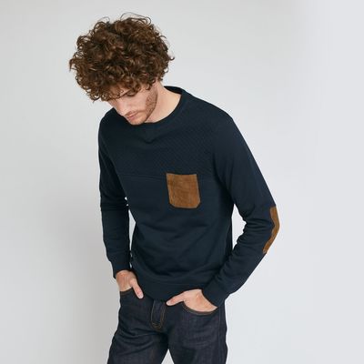 Sweatshirt col rond poche en suédine