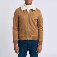 Blouson suédine col moutonné - fauve