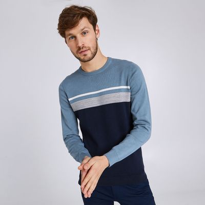 Pull col rond rayé maille fantaisie