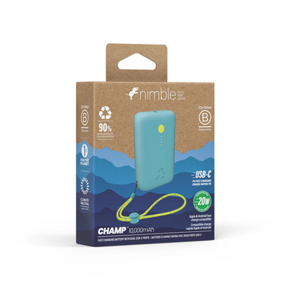 Nimble Champ 10000 mAh 22.5W PD Battery Dual USB-C - Shorebreak Blue