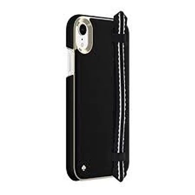 kate spade Wrap Case for iPhone XR- Scallop Black Saffiano / Gold Strap