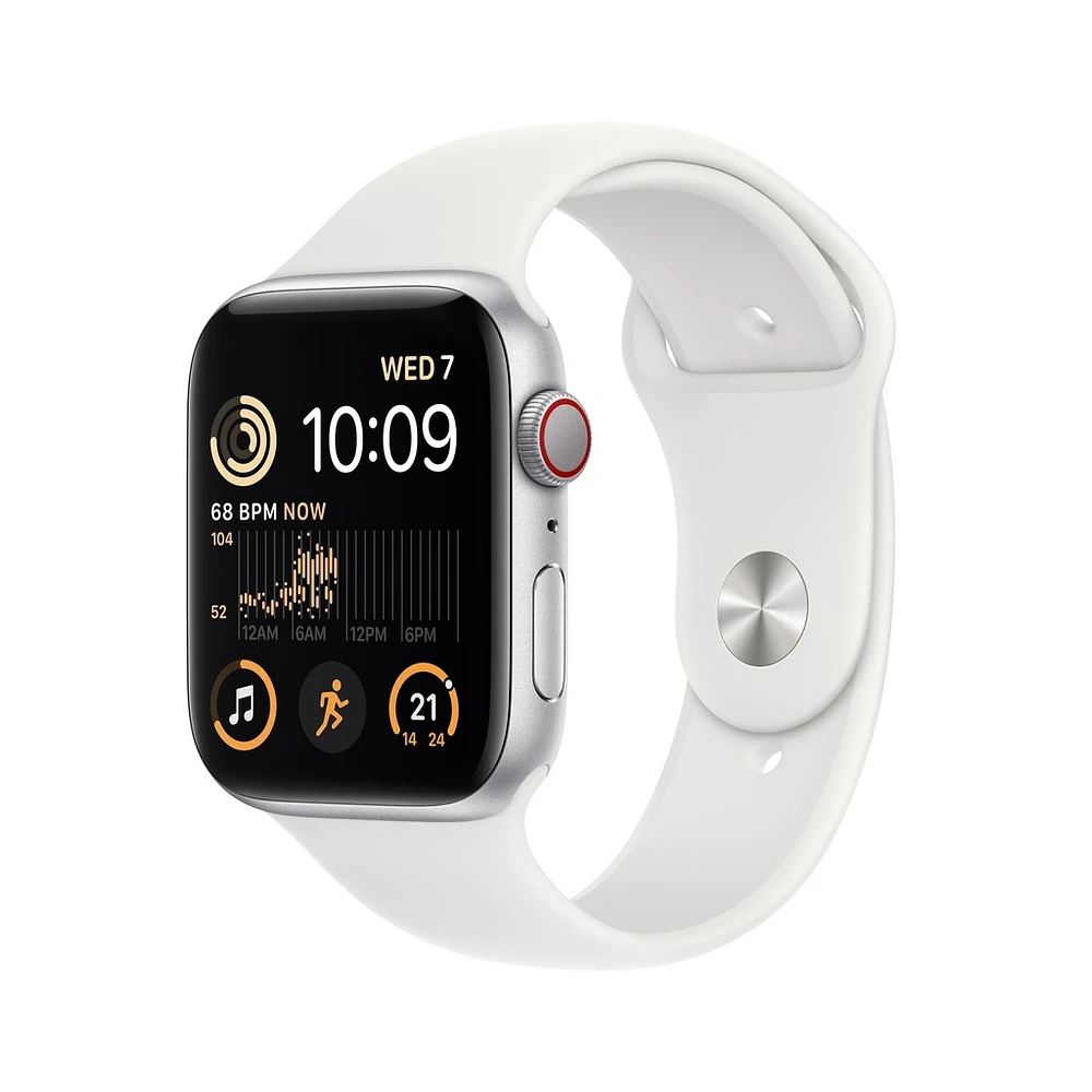 Apple Watch SE (2nd Gen) Silver Aluminium Case with White Sport Band (44mm, GPS + Cellular) - Open Box