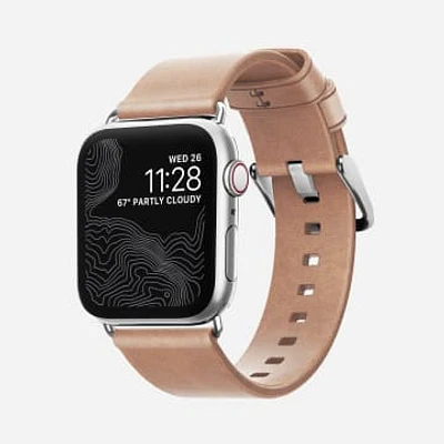 Nomad 38/40/41mm Modern Strap Slim V2 for Apple Watch - Silver Hardware / Nude Leather