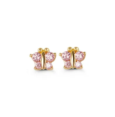 14 Karat Yellow Gold Cubic Zirconia Butterfly Baby Studs