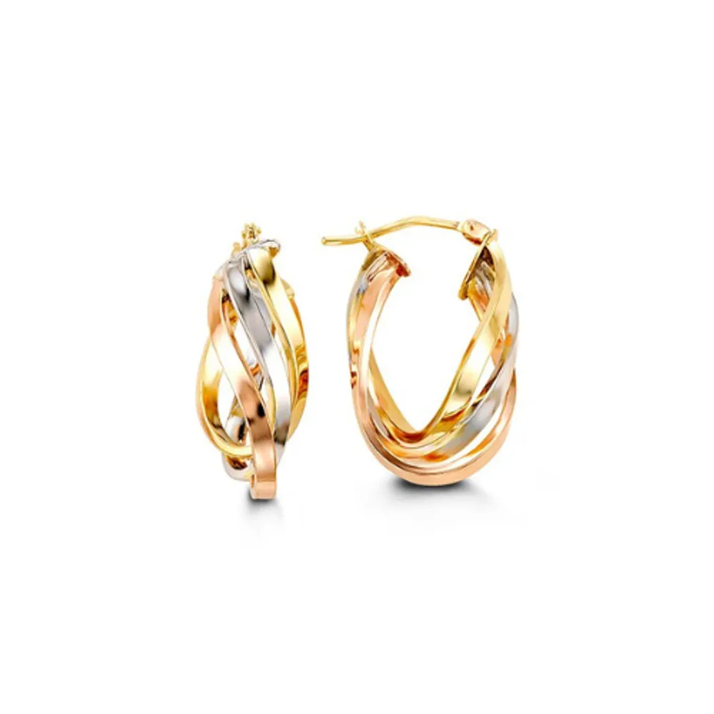 10 Karat Gold Tri-Colour Twist Hoops