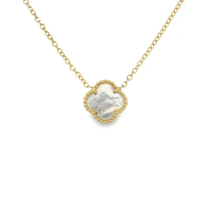 18 Karat Gold Mother of Pearl Clover Necklace