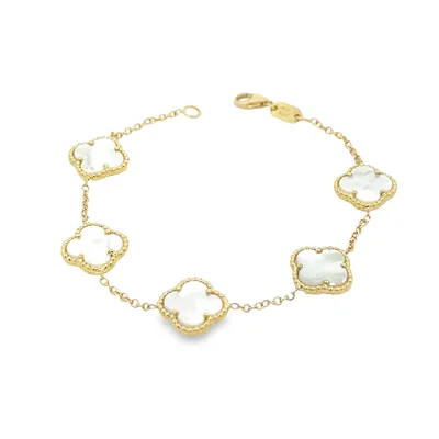 18 Karat Yellow Gold Mother of Pearl Clover Bracelet