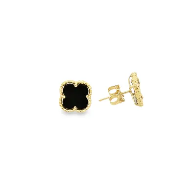 18 Karat Gold Black Onyx Clover Earrings