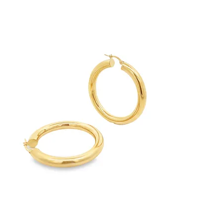 10 Karat Yellow Gold Large 5mm Width Tube Hoop Earrings