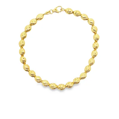 18 Karat Yellow Gold Diamond Cut Oval Beaded Bracelet