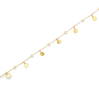 18 Karat Yellow Gold Flower Cubic Zirconia Anklet