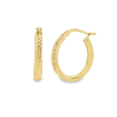 10 Karat Gold Laser Cut Oval Hoop Earrings