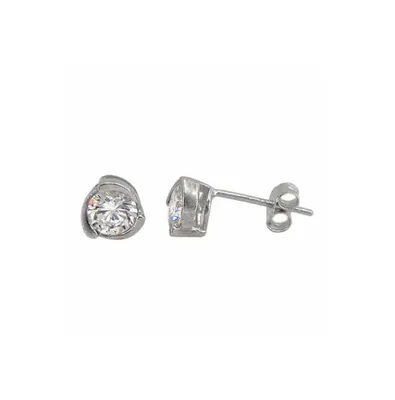 Sterling Silver Cubic Zirconia Bezel Studs