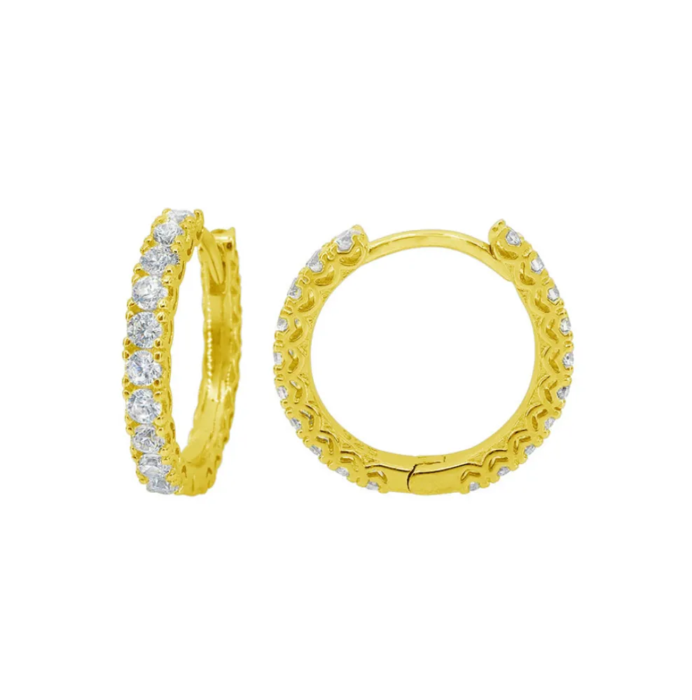 Sterling Silver Cubic Zirconia Gold Plated Hoops