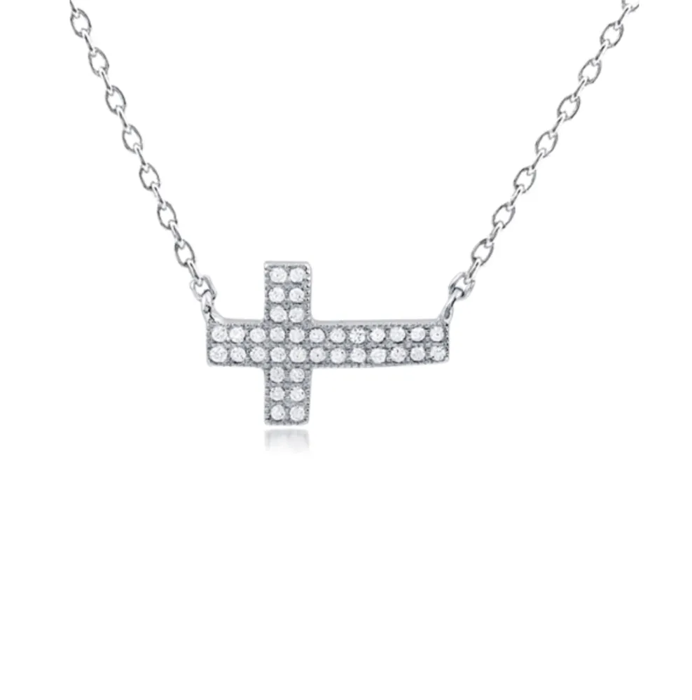 Sterling Silver Cubic Zirconia Cross Necklace