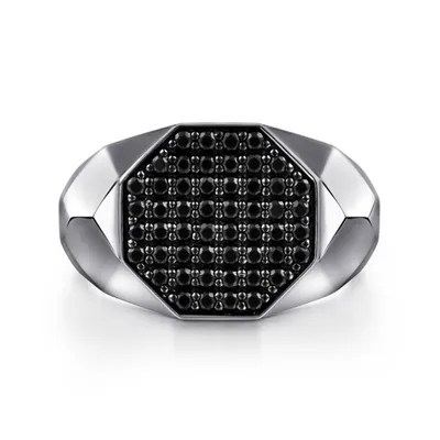 Gabriel & Co. Sterling Silver Black Spinel Signet Ring