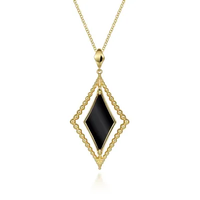 Gabriel & Co. 14 Karat Yellow Gold Bujukan Onyx Rhombus Pendant Necklace