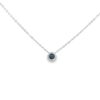 10 Karat White Gold Diamond and Sapphire Halo Necklace