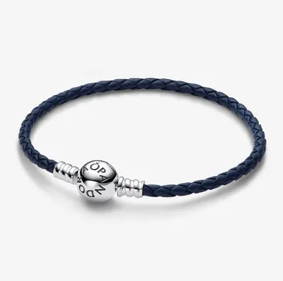 Pandora Moments Round Clasp Blue Leather Bracelet 592790C01