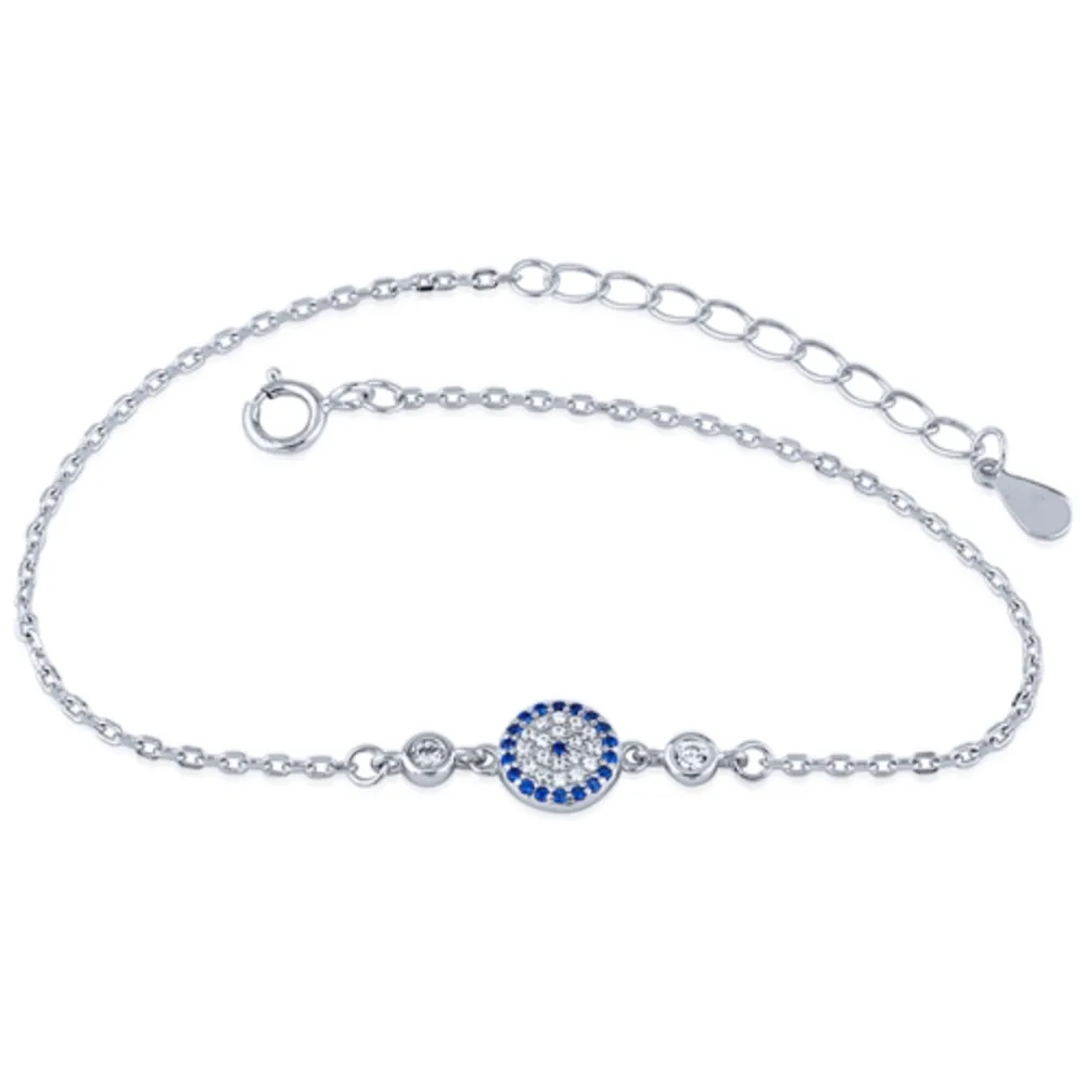 Sterling Silver Cubic Zirconia Evil Eye Bracelet