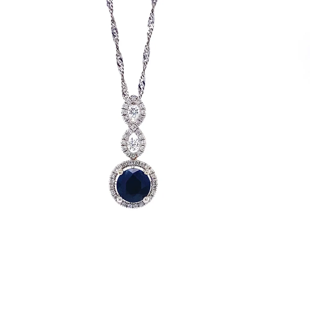 14 Karat White Gold Sapphire and Diamond Necklace