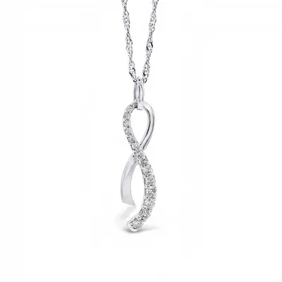 10 Karat White Gold Diamond Ribbon Necklace
