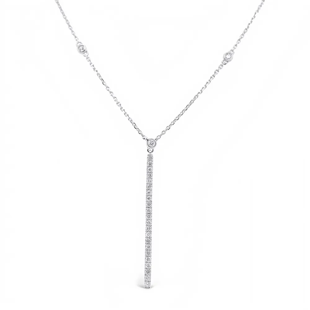 14 Karat White Gold Diamond Drop Bar Necklace