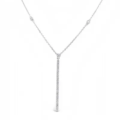 14 Karat White Gold Diamond Drop Bar Necklace