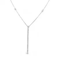 14 Karat White Gold Diamond Drop Bar Necklace