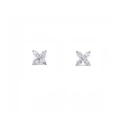 18 Karat White Gold Marquise Flower Diamond Earrings