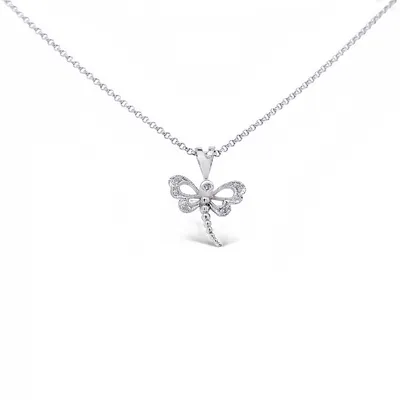 14 Karat White Gold Diamond Dragonfly Necklace