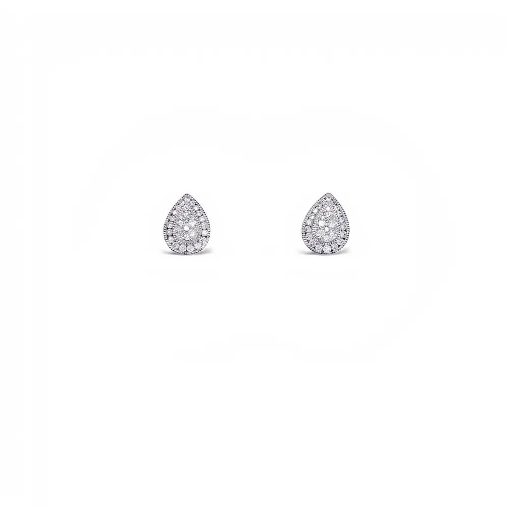 14 Karat White Gold Diamond Cluster Pear Earrings