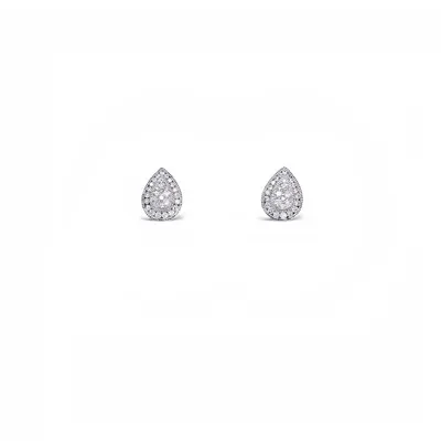 14 Karat White Gold Diamond Cluster Pear Earrings