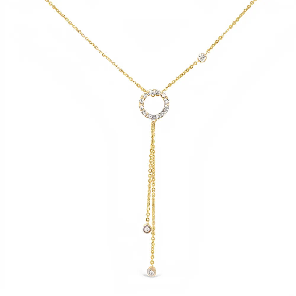 18 Karat Yellow Gold Diamond Drop Necklace