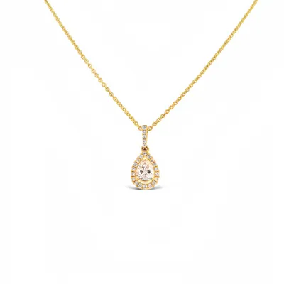 14 Karat Yellow Gold Pear Shaped Diamond Necklace