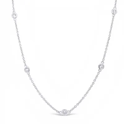 14 Karat White Gold Diamond Station Necklace