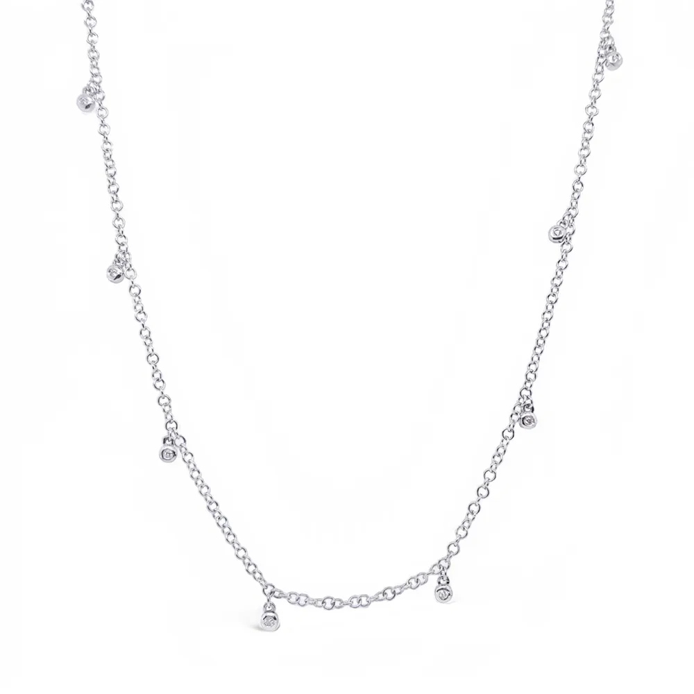 18 Karat White Gold Diamond Dangle Station Necklace